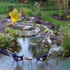 Natural stone patio with pond