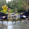 Natural stone patio with pond