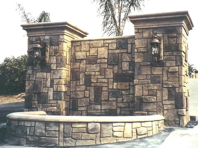 Fieldstone stamped texture with free hand carved fieldstones that are hand colored.