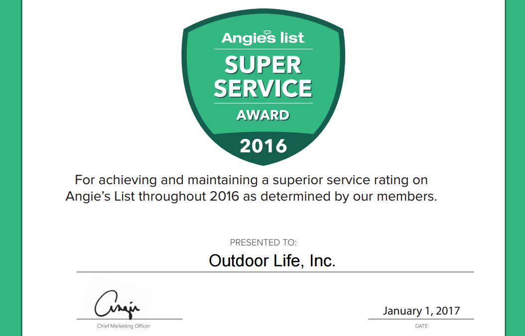 Outdoor Contracting Earns Esteemed 2016 Angie’s List Super Service Award