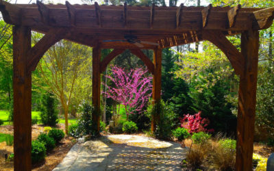 A Very Unique And Rare Pergola With antiqued Stained Posts