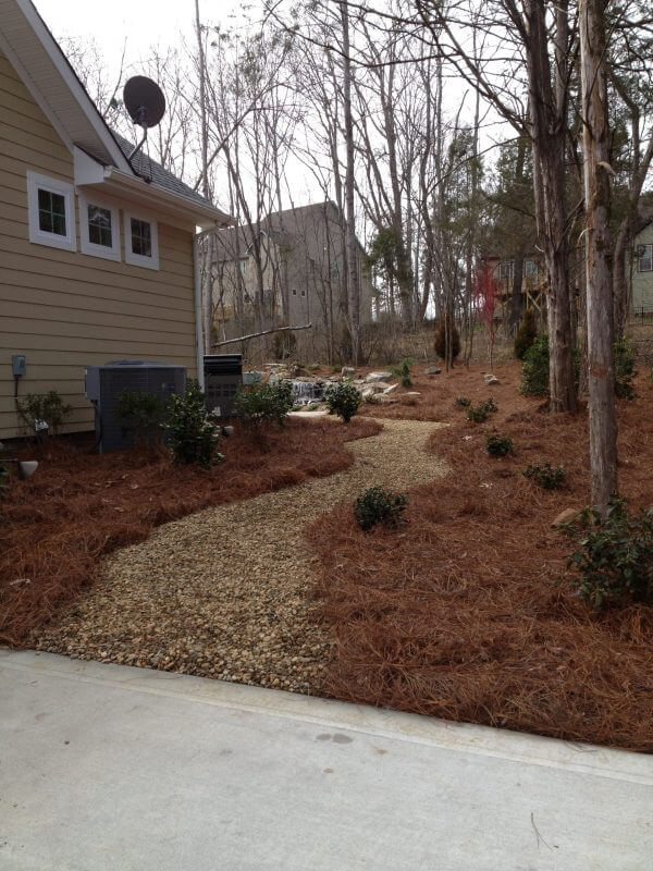 Gravel walkway, landscaped backyard, Charlotte NC