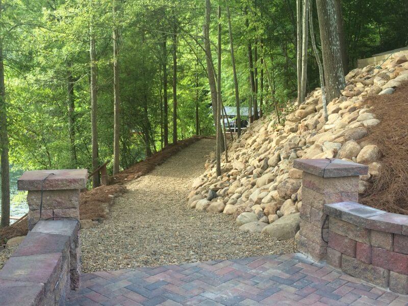 Custom Stone Trail Construction to Brick Bridge | Engineered Natural Pathways with Masonry Transition & Landscape Integration